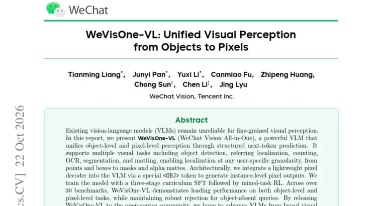 WeVisOne-VL unifies object and pixel perception in one open vision-language model
