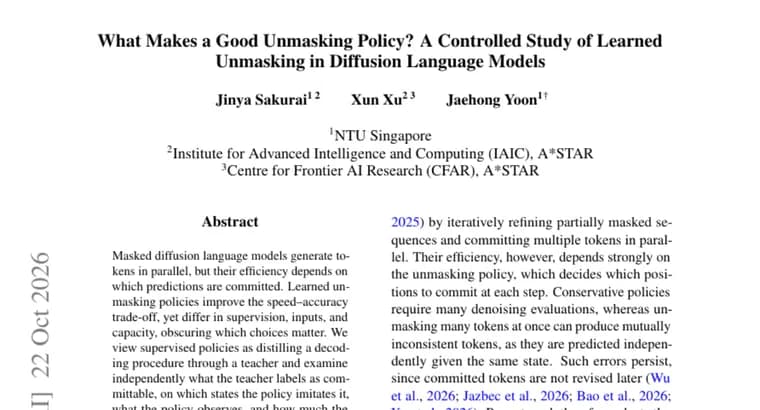 Paper finds a tiny 856K-parameter unmasking policy speeds up LLaDA-8B-Instruct