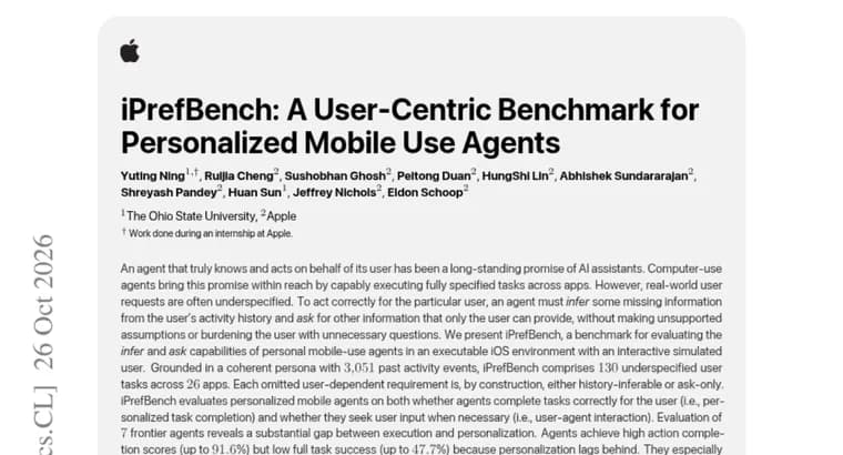 iPrefBench tests whether iOS agents know when to infer and when to ask