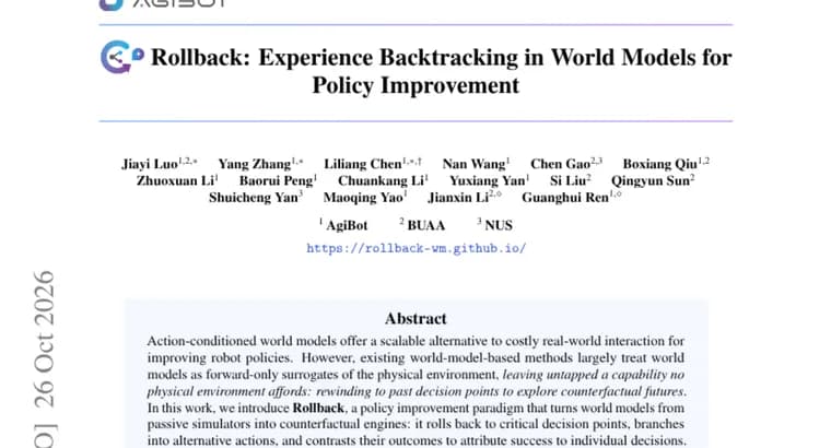Rollback trains robot policies by rewinding world models to past decisions