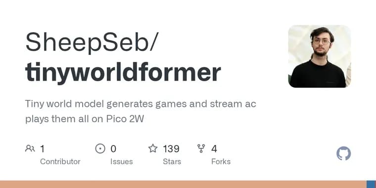 tinyworldformer runs a looped-transformer game world model on a Raspberry Pi Pico 2 W